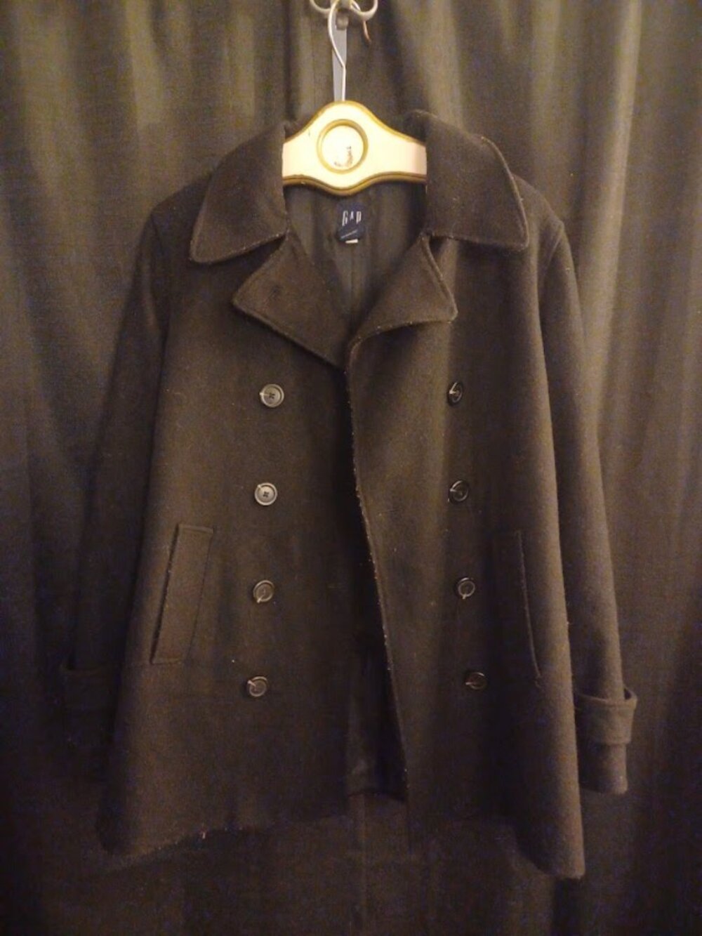 GAP Womens Black Wool Double Breasted Pea Coat Jacket Size L